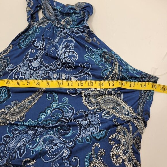 NWT Ariella Women's Mock/High Neck Sleeveless Blue Pattern Slit Maxi Dress Sz L - Picture 14 of 14